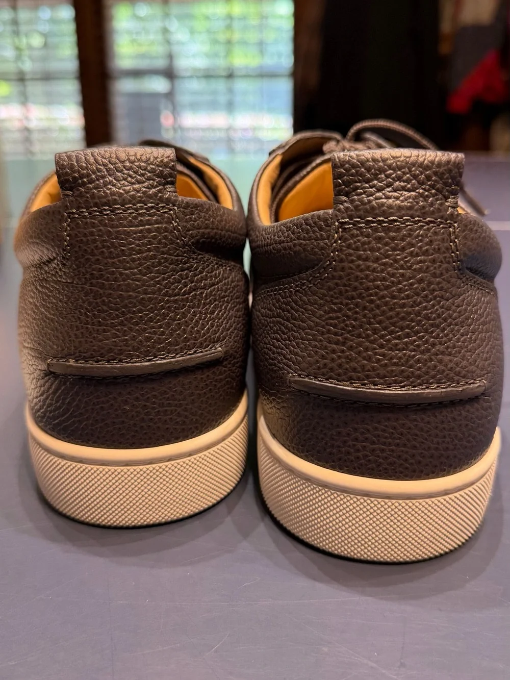 Christian Louboutin Gray Pebbled Leather Low-Top Sneakers with White Sole